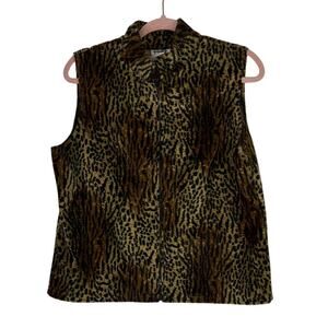 Paul Harris Design Brown Black Leopard Faux Short Fur Chic Zip Up Vest Size L